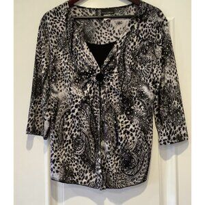 Vintage Brittany Black Blouse Sz Large Black & White USA Vneck Whimsygoth Sheer